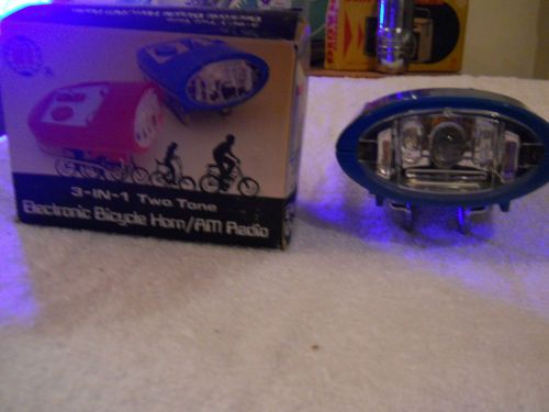 3 - In - 1 Two Tone Electronic Bicycle Horn/AM Radio - Blue - NIB - W/Stand