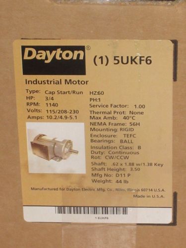 Dayton 5ukf6 gp general purpose fan cooled motor cap-st, 3/4, 1140, 115/208-230 for sale