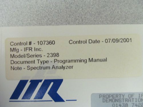IFR Instrument Flight Research 2398 Spectrum Analyzer Programming Manual