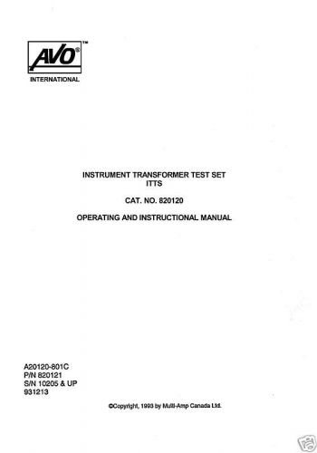 Instruction Manual, AVO, Multi-Amp, ITTS, CAT 820120