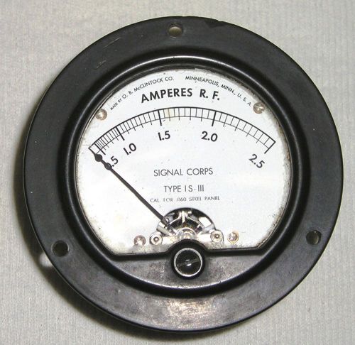 Vintage signal corps amperes r.f. panel meter type is-iii rf amp mcclintock co. for sale