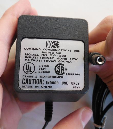 Command Communications Inc AC Power Supply Adapter Charger #DV-1283;12 VAC 830mA
