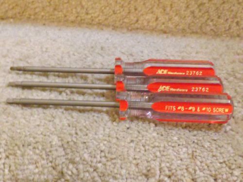 *NEW* (3) &#034;ACE&#034; PRO SERIES #2 SQUARE RECESS SCREWDRIVER Fits #8,#9,#10 Screw