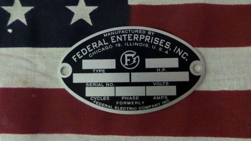Federal enterprises air raid / civil defense siren oval id plate for sale