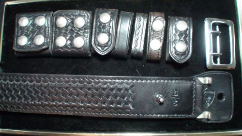 Safariland Black Leather basketweave police duty belt 36/90 keepers 2 four 2 two
