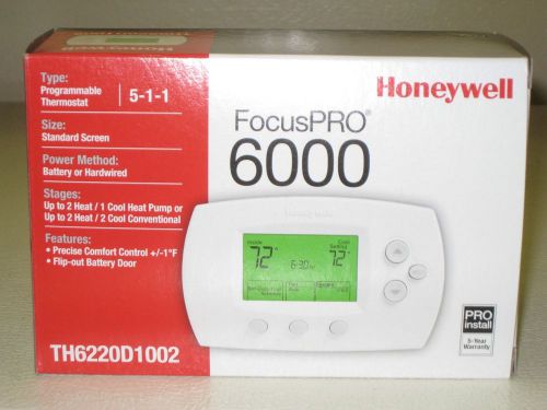 Honeywell th6220d1002 focus pro 6000 5-1-1 programmable thermostat new in box for sale