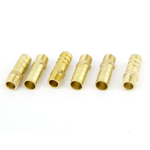 6pcs Brass 1/8PT Male Thread x 10mm Straight Hose Barb Fitting Gold Tone
