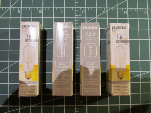 LOTS OF 4 *** Sunlite Tubular 15T6/CL CLear 15W 120V #01900 * NEW