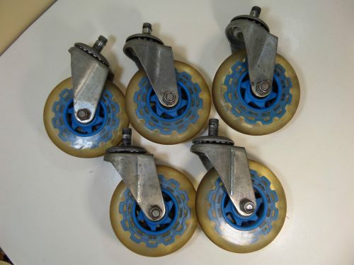 Lot set of 5 heavy duty 4&#034; rubber &amp; metal swivel casters wheels for sale