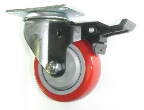 Swivel plate caster with 3-1/2&#034; red polyurethane wheel and posi-lock brake for sale
