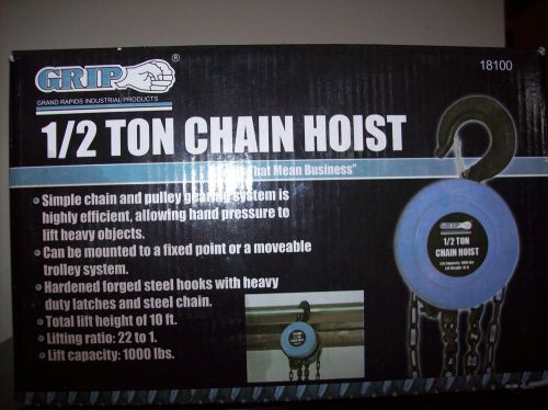 Chain hoist 1/2 ton by grip - brand new in the box for sale