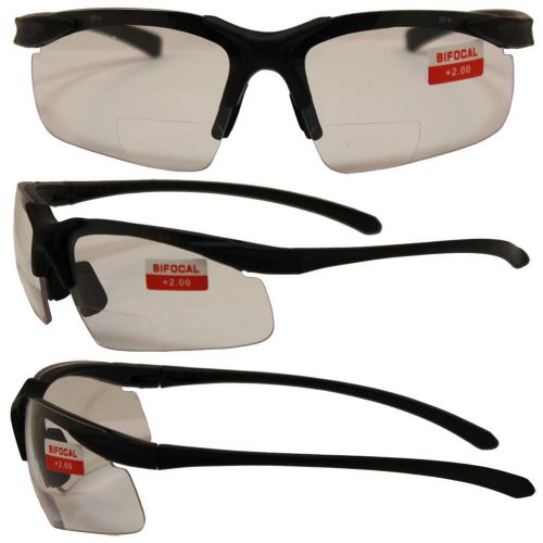 Apex Bifocal Safety Glasses with 2.0x Magnifying Clear Lenses &amp; Black Frame New