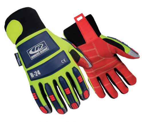 2 pair ringers gloves 249-10 anti-vibration hi-vis green, l  r-24, kevlar impact for sale