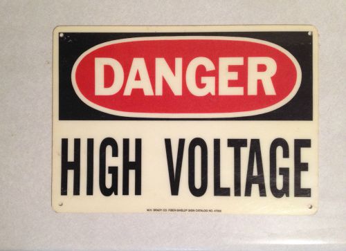 DANGER HIGH VOLTAGE SIGN  70&#039;S W.H. BRADY FIBER-SHIELD SIGN CATALOG  #47005