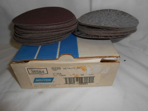 Norton Box of 50  Abrasive Fibre PSA Discs  5&#034; x 7/8&#034; 100 grit   R228 USA