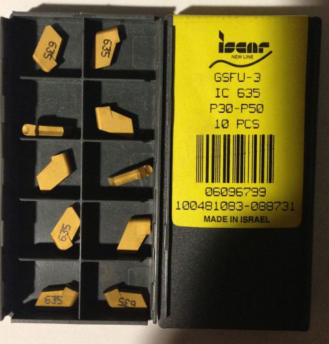 ISCAR GSFU 3 IC 635 Carbide Inserts Grooving 10 Pcs Lathe Cut-Off Self Grip Gold