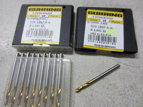 15 new guhring 00653-2.950mm #32 hss stub machine length tin coated twist drills for sale