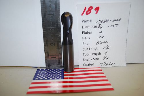 Carbide End Mill New 17680-200-Z5 3/4&#034; (.750) 2 Flute Ball Tialn Coat Single End