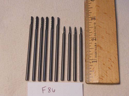 10 NEW 1/8&#034; SHANK CARBIDE BURRS. VERY COMMON SHAPES. LONGS. USA MADE  {F86}