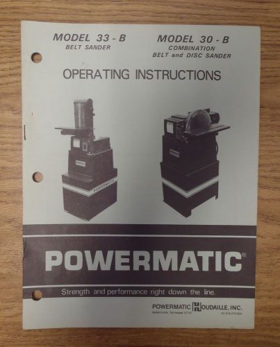 Powermatic Model 30-B 33-B Belt Disc Sander Operating Instructions Manual