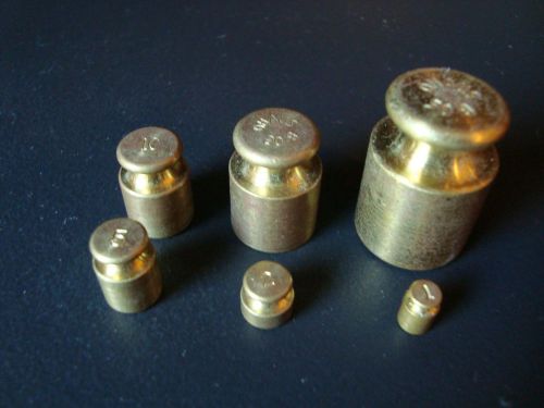 Set Of 6 Ohaus Balancing Scale Brass Calibration Analytical Apothecary Weights