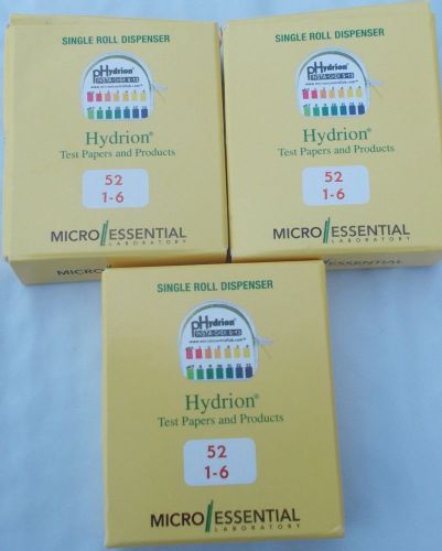New 3 pks micro essential labs hydrion spectral test papers roll mic-52, 1-6 ph for sale