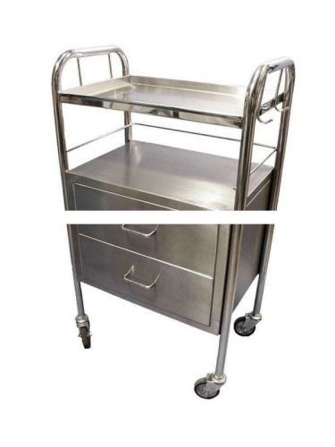 STAINLESS STEEL CART w/ Wheels-2 Drawers-2 Work Surfaces Tattoo or Beauty Salon