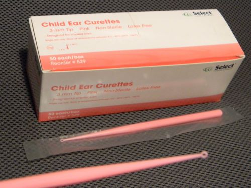 50 Child Ear Curettes  Pink 3 mm Tip #529 for Smaller Ears by Select Medical