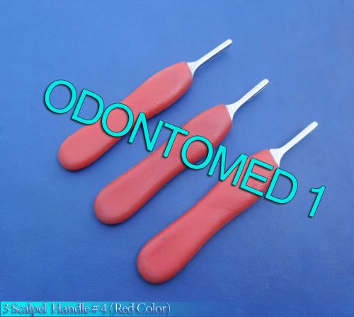 3 Scalpel Knife Handle # 4 Red Plastic Grip, Surgical Instruments