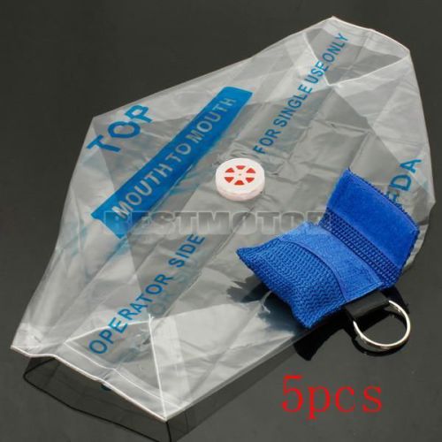 5x blue keychain with cpr mask emergency resuscitator 1- way valve face shield for sale