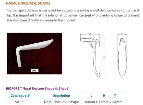 Nasal Dorsum L Shape Implant for Surgeons to Curve of the Nasal Tip