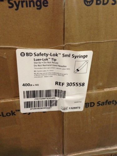 Bd safety-lok syringe 5ml luer lok tip case of 400 #305558 below dealer cost! for sale