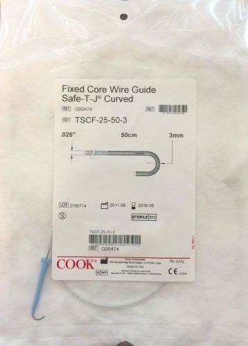 COOK Fixed Core Wire Guide SAFE-T-J CURVED   .025&#034; X 50cm X 3mm   REF: G00474