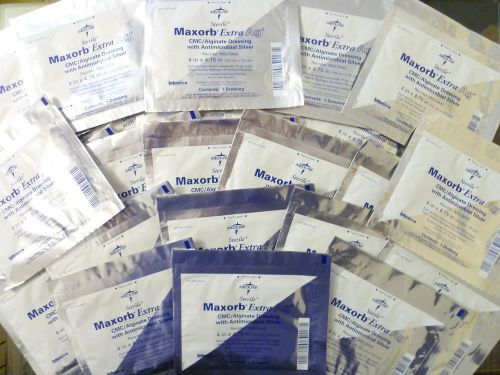 LOT OF 25 MAXORB EXTRA AG 4 x 4.75 CMC ALGINATE DRESSING w ANTIMICROBIAL SILVER
