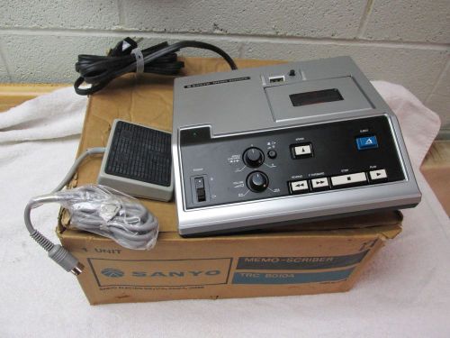 Vintage Sanyo Memo-Scriber Recorder, Dictation Machine w/ Box &amp; Foot Pedal