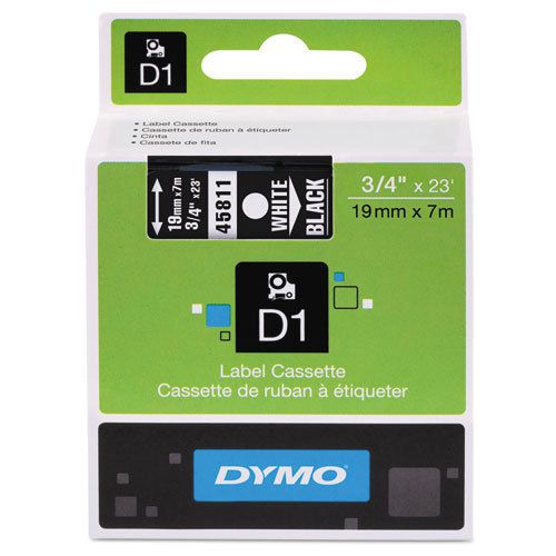 DYMO D1 Standard Tape Cart for Dymo Labelers, 3/4&#034;x 23ft, Wh on Blk, 8 EA