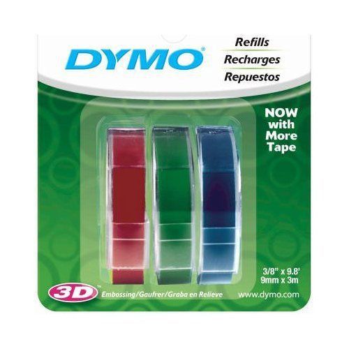 Dymo 1741671 3pk Assorted Embossing Tape Labl 10mmx3m Variety Colors