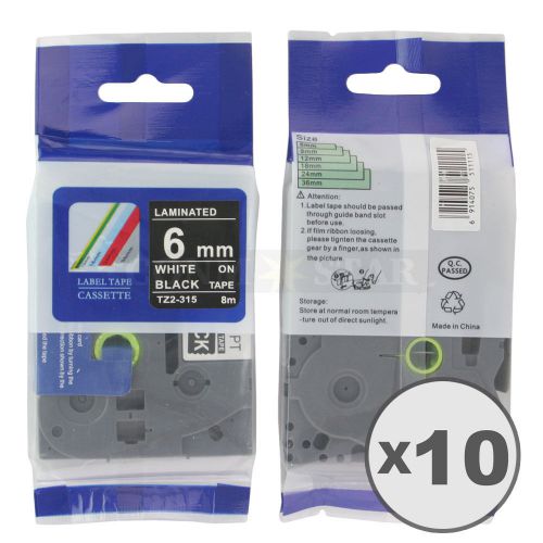 10pk white / black tape label compatible for brother p-touch tz 315 tze 315 6mm for sale