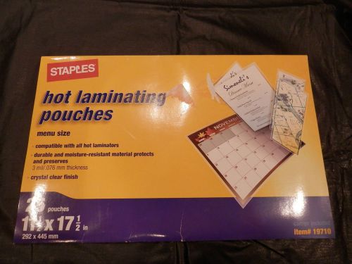 STAPLES 19710:  HOT LAMINATING POUCHES 11 1/2&#034; x 17 1/2&#034;           25/PACK