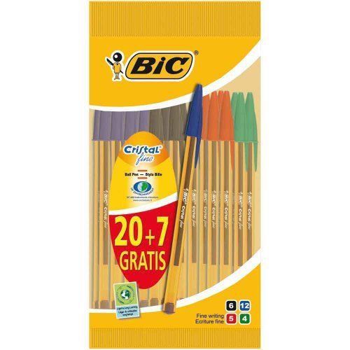 BiC Cristal Fine Tip Ball Pens - Orange/ Assorted Colours (Value Pack of 20, Plu