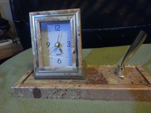 Beautiful Office Clock Dressed in Marble Colour Plus Pen Holder