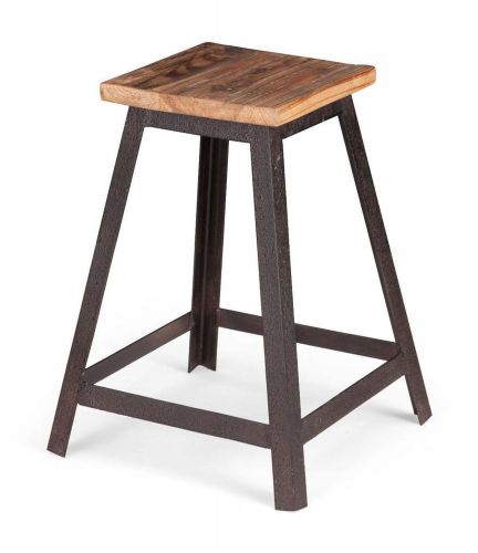 Modern Contemporary Loft Chic Industrial Stool, Distressed Natural Metal Wood
