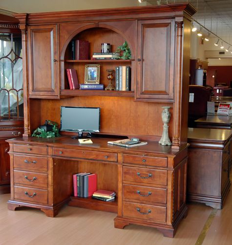 Cherry Computer Office Credenza with Hutch