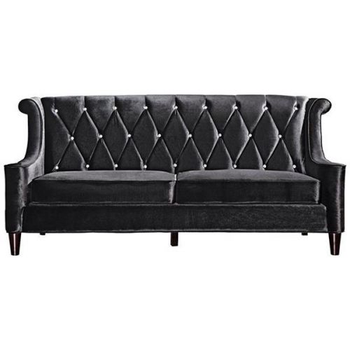 Luxuriously Elegant Crystal Black Velvet Sofa Couch Tufted Back Design $2,999