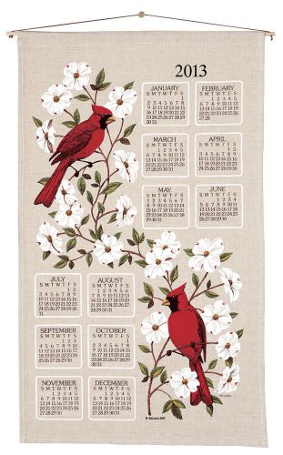 Miles kimball dogwood &amp; cardinal 2014 calendar towel, white  for sale