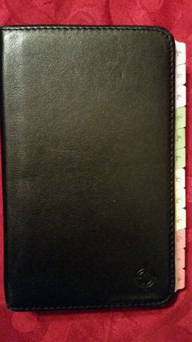 Franklin Covey black leather 6 ring pocket  binder w/ Jul 14- jun 15 planner pgs