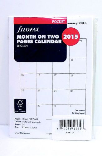 Filofax 2015 Month on Two 2 pages ENGLISH Calendar Refill - POCKET &amp; MINI  Sized