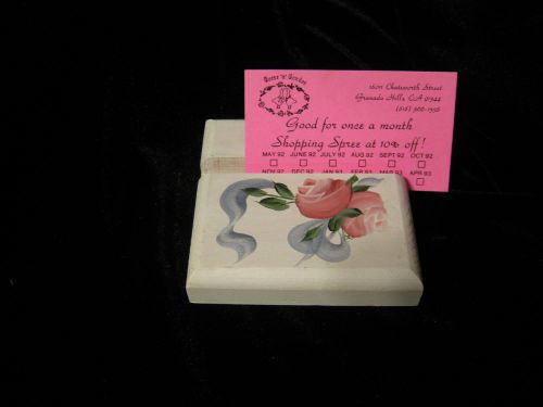 Card Holder Hand painted Roses Cottage Country French  CHIC Wood Business   EUC