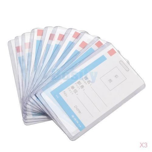 3x 10pcs vertical plastic transparent business id card badge holder 3.9&#034;x2.3&#034; for sale