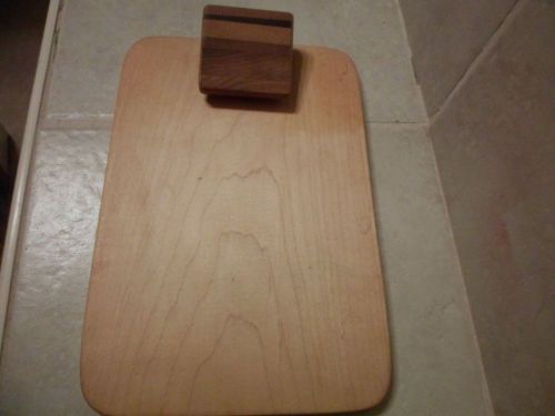 handcrafted wood clip board paper holder 7x10&#034; light wood with dark wood clip,